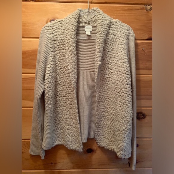 Chicos Women’s Size 3 Beige Wool Blend Knitted Open Front Sweater Cardigan. - Picture 4 of 10